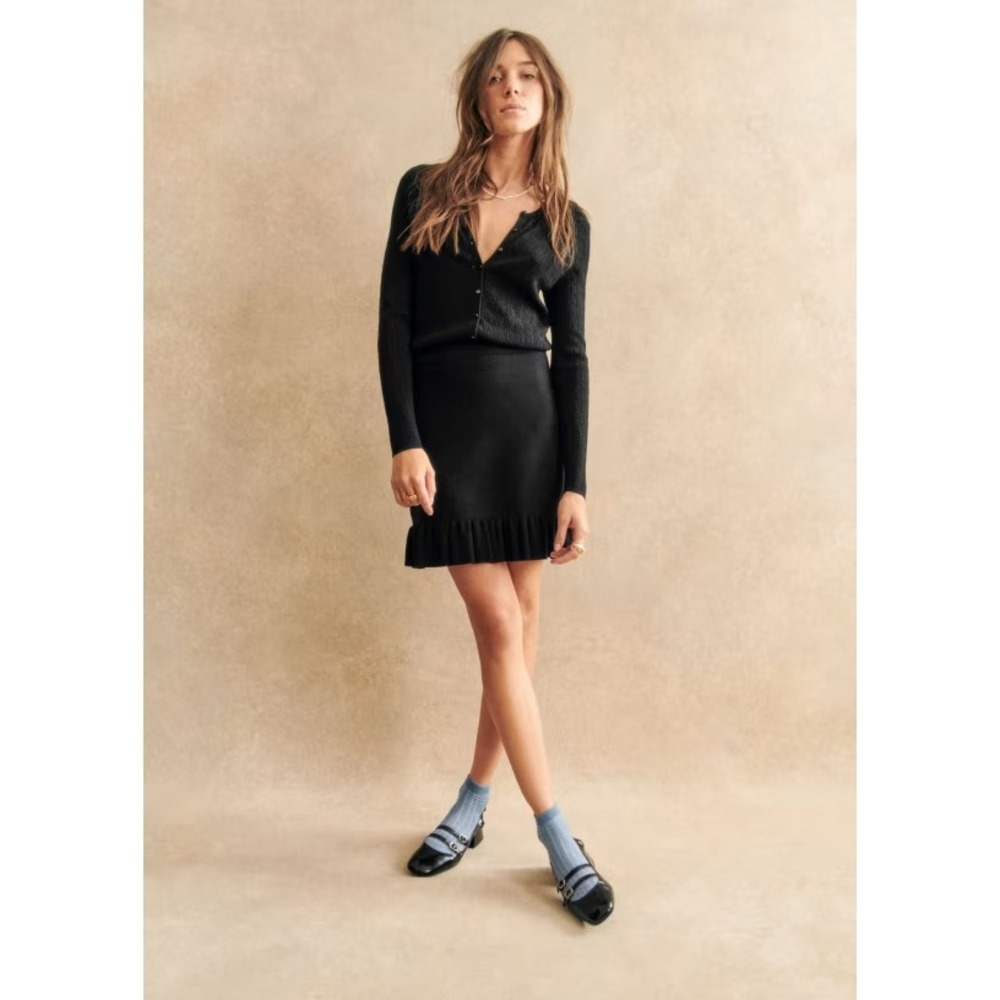La Maille Sezane Diana Mini Knit Sweater Dress Womens Medium Black Minimalist - Picture 3 of 13
